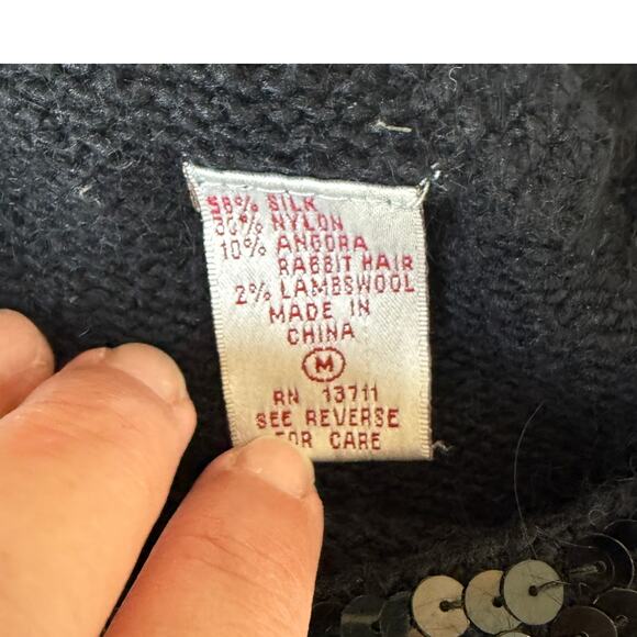 Karen Scott Vintage Christmas Sequin Black Sweater Silk Rabbit Hair sz M - Picture 6 of 6